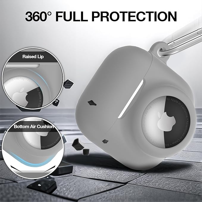 2 in 1 Silicone Case Compatible with AirPod 4 and AirTag, Shockproof Protective Skin Cover for AirPods 4th Generation with Cleaner Kit & Carabiner (Grey)