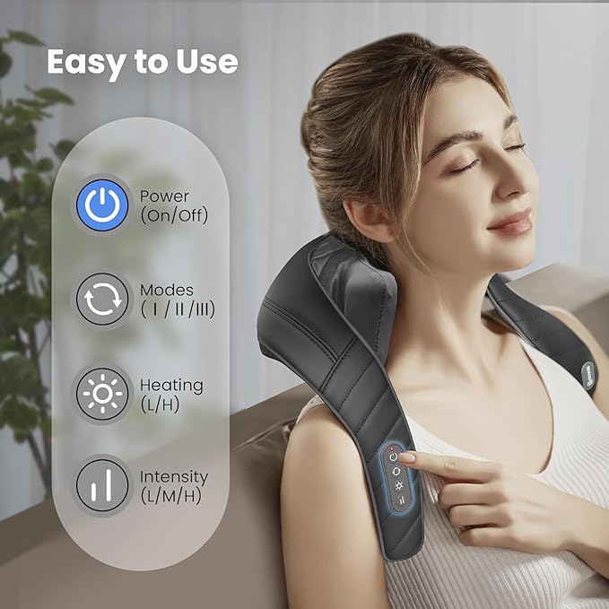 COMFIER Cordless Neck Massager with Heat, 4D Kneading Neck and Shoulder Massager Deep Tissue, Shiatsu Neck Back Massager Pillow, 2 Heating Levels,Gifts for Mom Dad