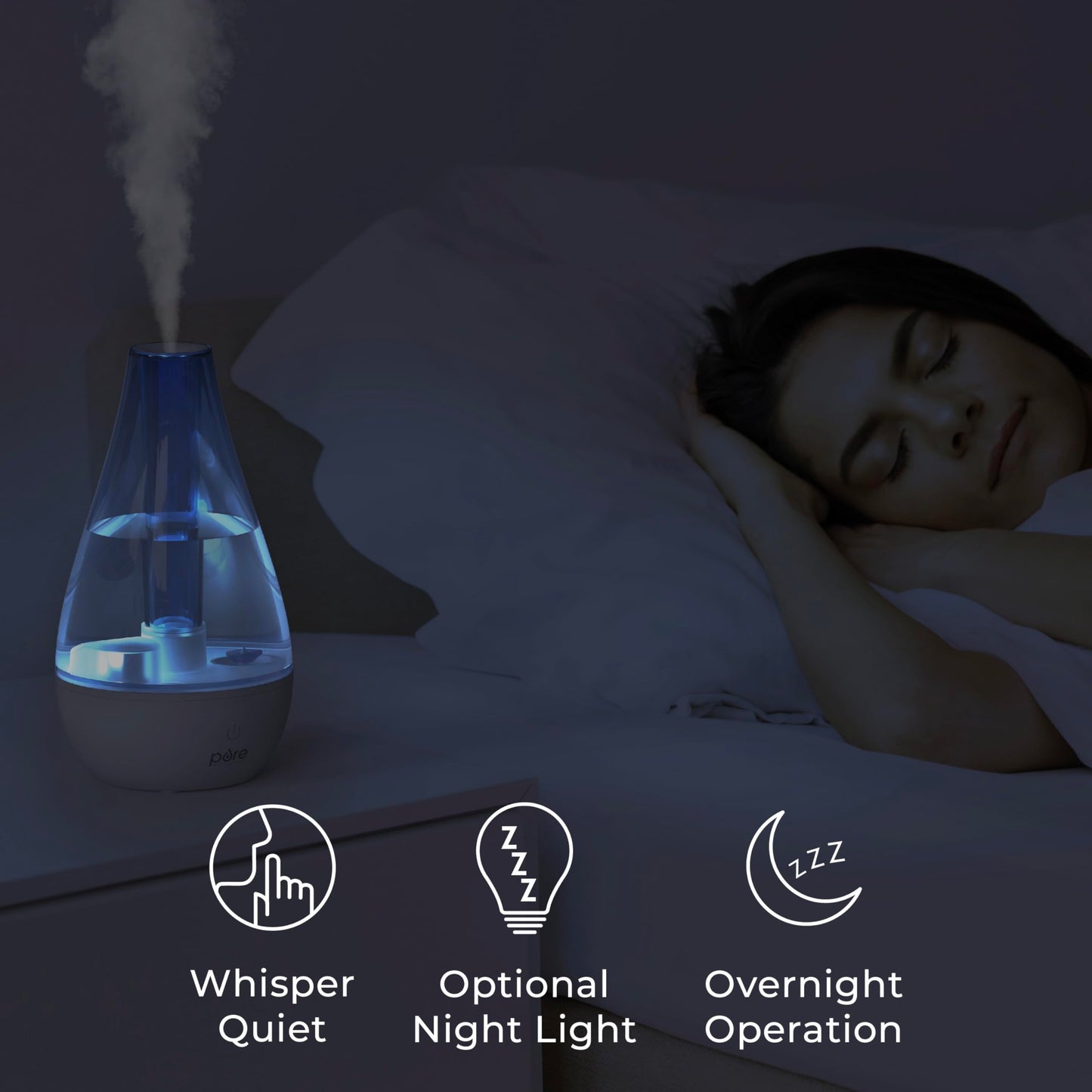 Pure Enrichment MistAire Studio Ultrasonic Cool Mist Humidifier - Small & Compact, Overnight Operation, 2 Mist Settings, Optional Night Light, & Auto Shut-Off - For Offices, Plants & Small Spaces