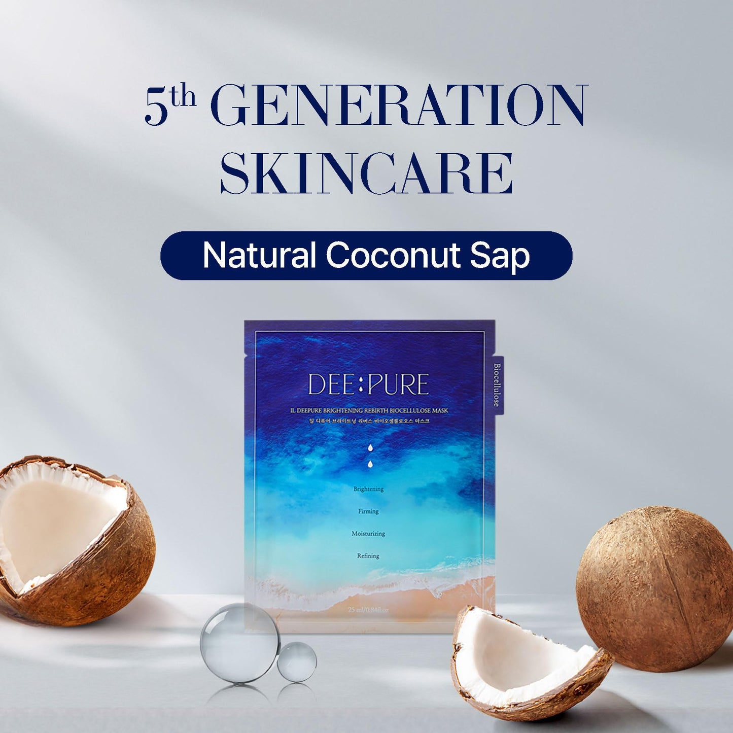 FLORIAN LIFE IL DEEPURE Rebirth Biocellulose Face Mask, Vegan, Moisturizing and Firming, Improves Skin Texture with Patented Coconut Sheet. Korean Skin Care (Set of 5 Sheet Masks)