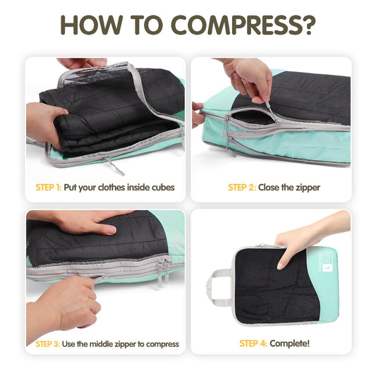 HWAEYEM Compression Packing Cubes 8 Set, Dual Zipper Compression Packing Cubes for Travel, See-Through Mesh Packing Bags for Suitcases, packing cubes with shoe bag
