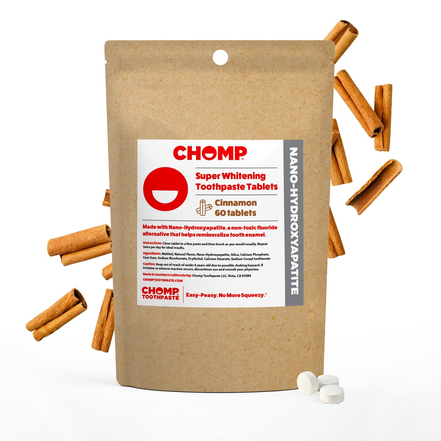 Chomp Super Whitening Cinnamon Toothpaste Tablets with Nano Hydroxyapatite Refill