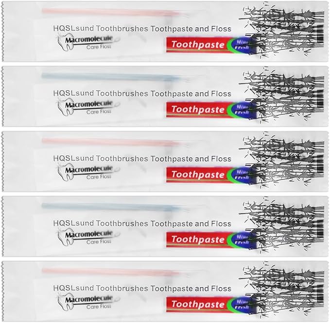 30 Pack Disposable Toothbrushes with Toothpaste Floss Individually Wrapped, 2 Color Toothbrush,10g Toothpaste,Floss Pick,Bulk Toothbrush Kit for Homeless,Airbnb,Hotel,Guest