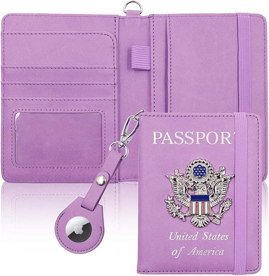 Cnycmy Passport Holder with Airtag,Passport-Wallet-Holder for Women, RFID Passport Holder with Slot Waterproof, PU Leather Travel Passport Case (purple1)