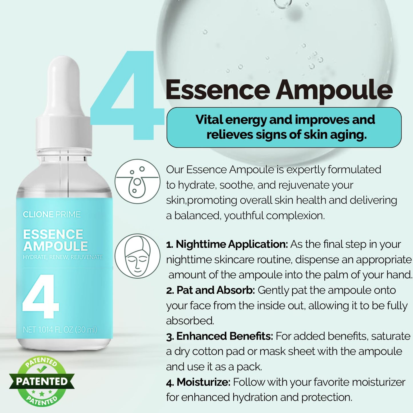 CLIONE PRIME KBeauty Skin Clinic at Home - 4 Step Night Care Kit - Anti-Aging Lifting & Firming Treatment for Wrinkles, Elasticity & Hydration - Korean Skincare Essence, Mask, Booster & Ampoule Set