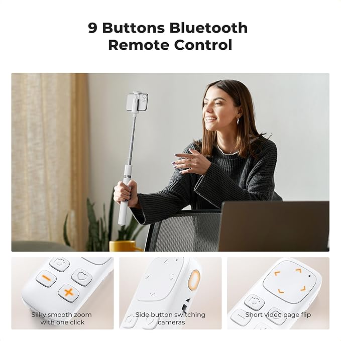 K&F Concept Selfie Stick for iPhone, Auto Open & Close Phone Tripod Stand, 360° Rotatable Selfie Stick with 9 Button Bluetooth Remote, Extendable Automatic Tripod for Cell Phone(White)