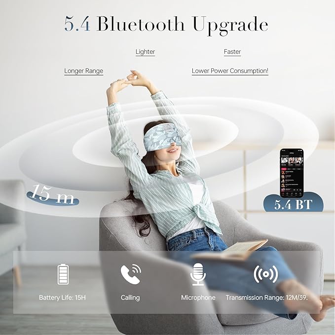 LC-dolida Sleep Mask with Bluetooth Headphones, Extra Large Silk Eye Mask for Sleeping Side Day Sleepers, Sleep Headphones Bluetooth 5.4 for Women Men with Thin Speaker, Blackout, Comfort, Microphone