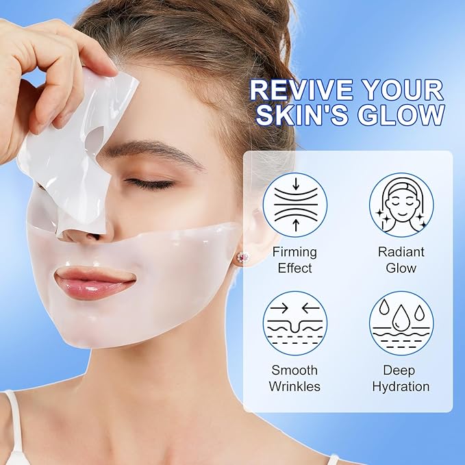 Collagen Face Mask, Hydrating Overnight Hydrogel Mask, Pore Minimizing, Elasticity Improvement, Firming, Moisturizing Collagen Facial Mask- 6 Pack