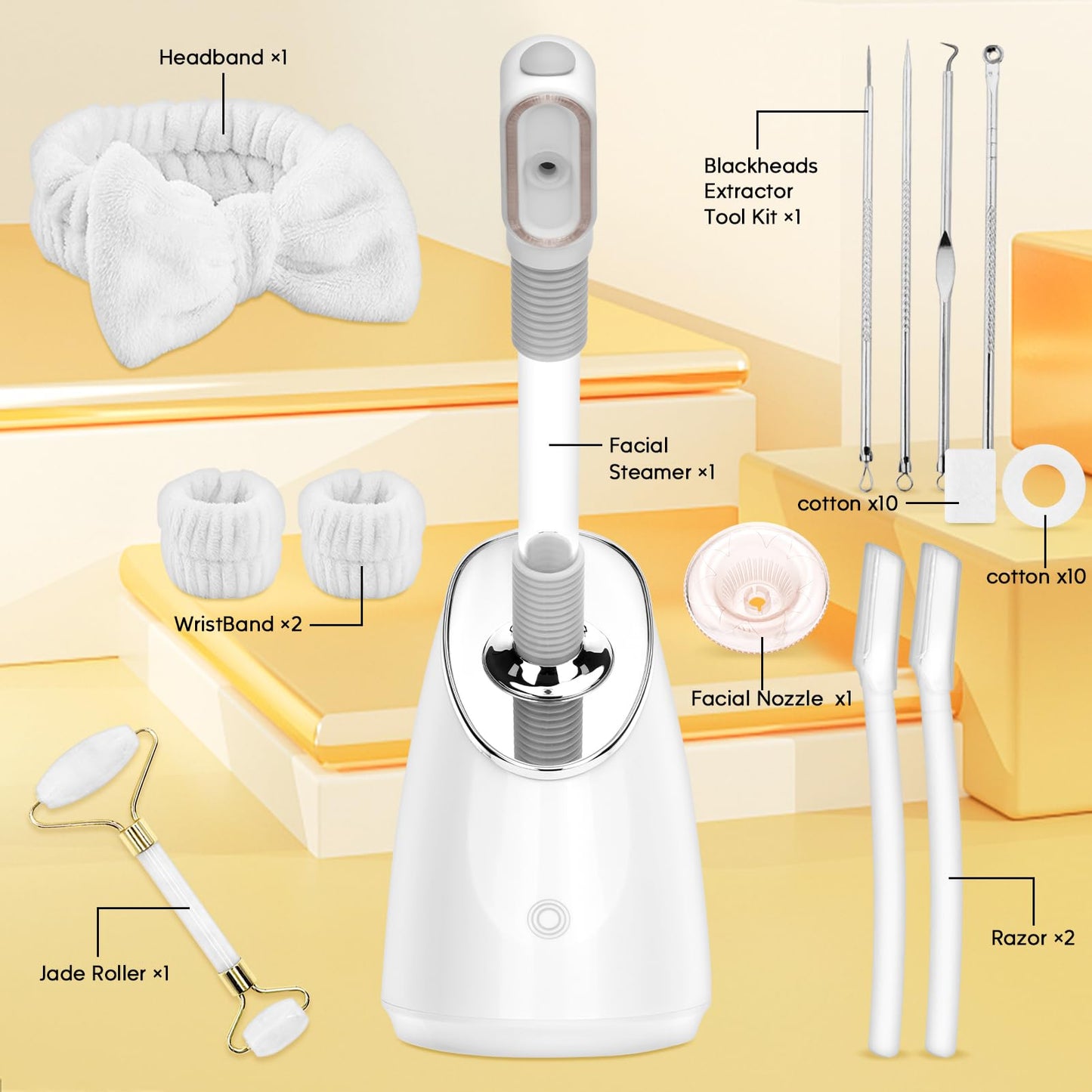 Pjordo Facial Steamer Spa Kit, Nano Ionic Face Steamer for Deep Cleaning Unclogs Pores, Warm Mist Humidifier Steamer for Face Home Sauna SPA, Self Care Gifts for Women