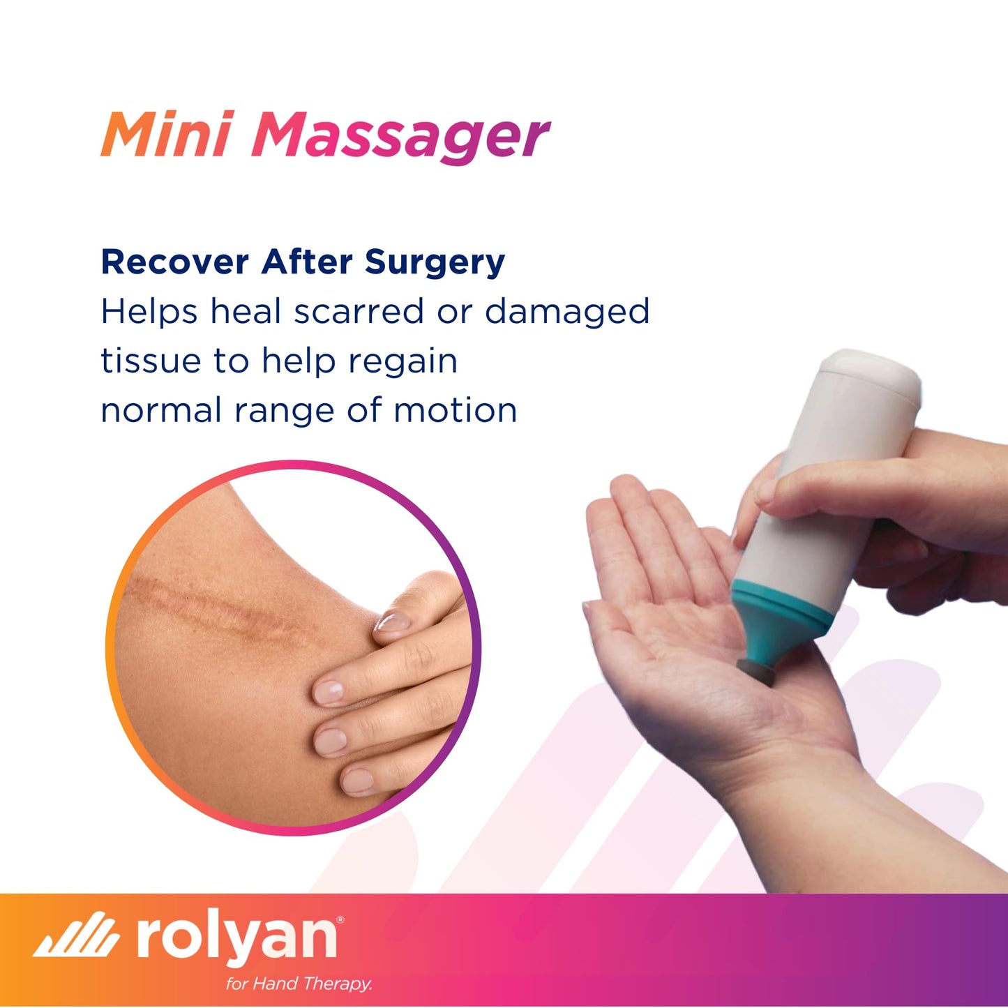Rolyan Mini Massager with Battery, Handheld Compact Massager with Interchangeable Heads Reduces Scar Visibility, Quiet Vibration, Ergonomic Grip, Portable for On-the-Go Use, Battery Operated