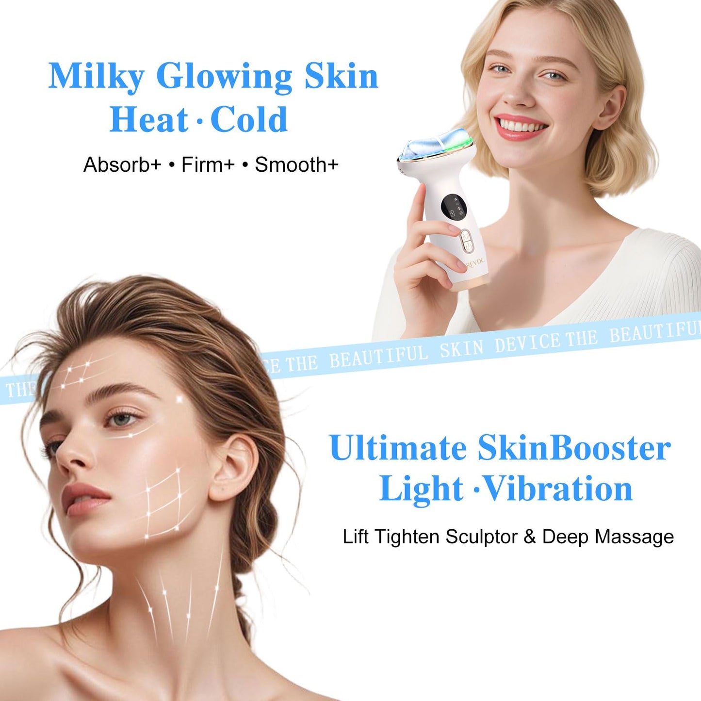 Cold Heat Facial Massager Red Light Therapy for Face Neck Eye Lifting Firming Depuffing,7-in-1 LED Facial Sculptor Skin Care,Cooling Electric gua sha Lift Device Reduce Forehead Frown Smile Line