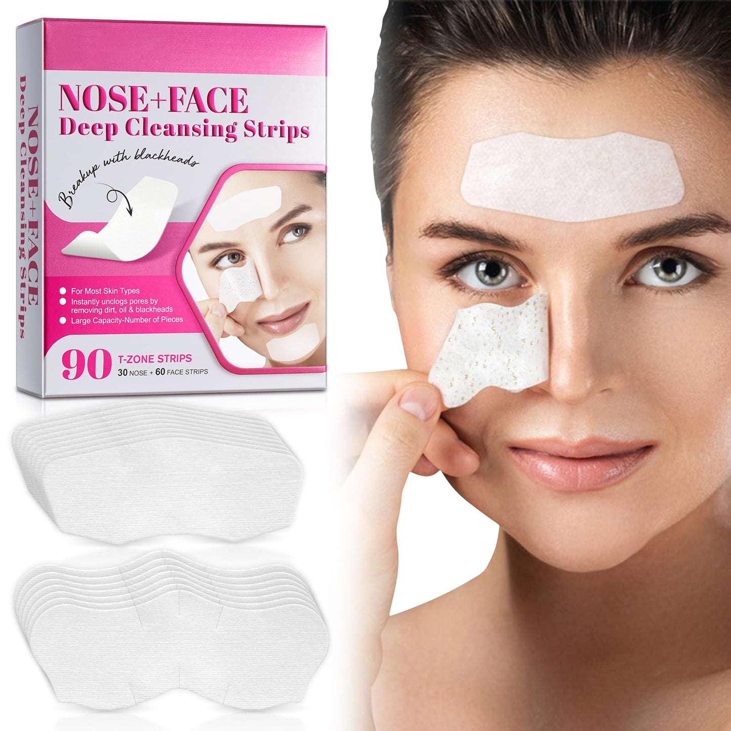 Blackhead Remover Nose Pore Strips for Deep Cleansing, Nose Pore Patches, Targets Pores & Pimples | Absorbs Oil Overnight, 90pcs Blackhead Remover Strip, Cruelty-Free | Facial Skin Care Products