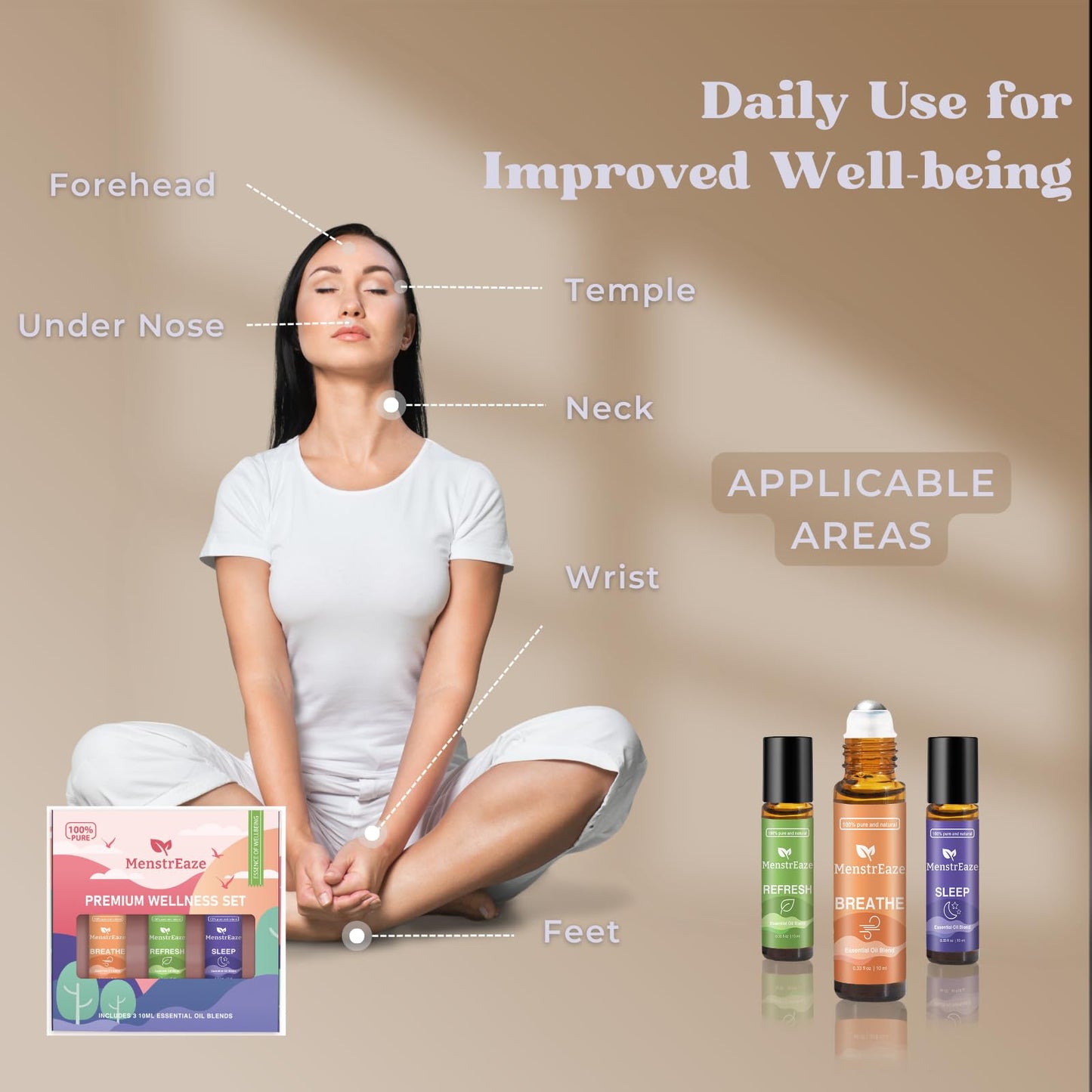 Therapeutic Grade Essential Oils Roll-On Set (Sleep, Breathe, Refresh), 100% Pure Natural Blend for Sleep Support, Stress Comfort, Head Comfort, Clear Breathing, Self Care Gifts for Women and Men