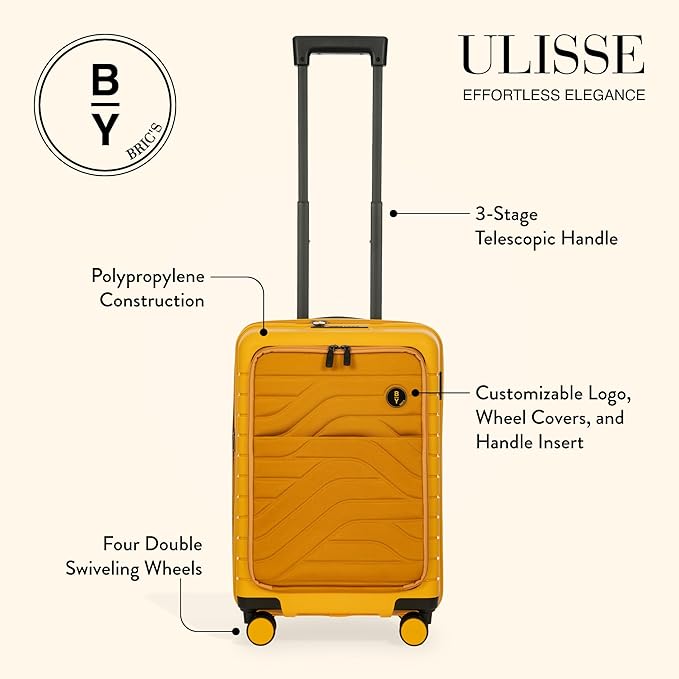Bric's B|Y Ulisse Spinner Suitcase - 21 Inch Carry-On Luggage - Hard Exterior and TSA-Approved Lock - Mango