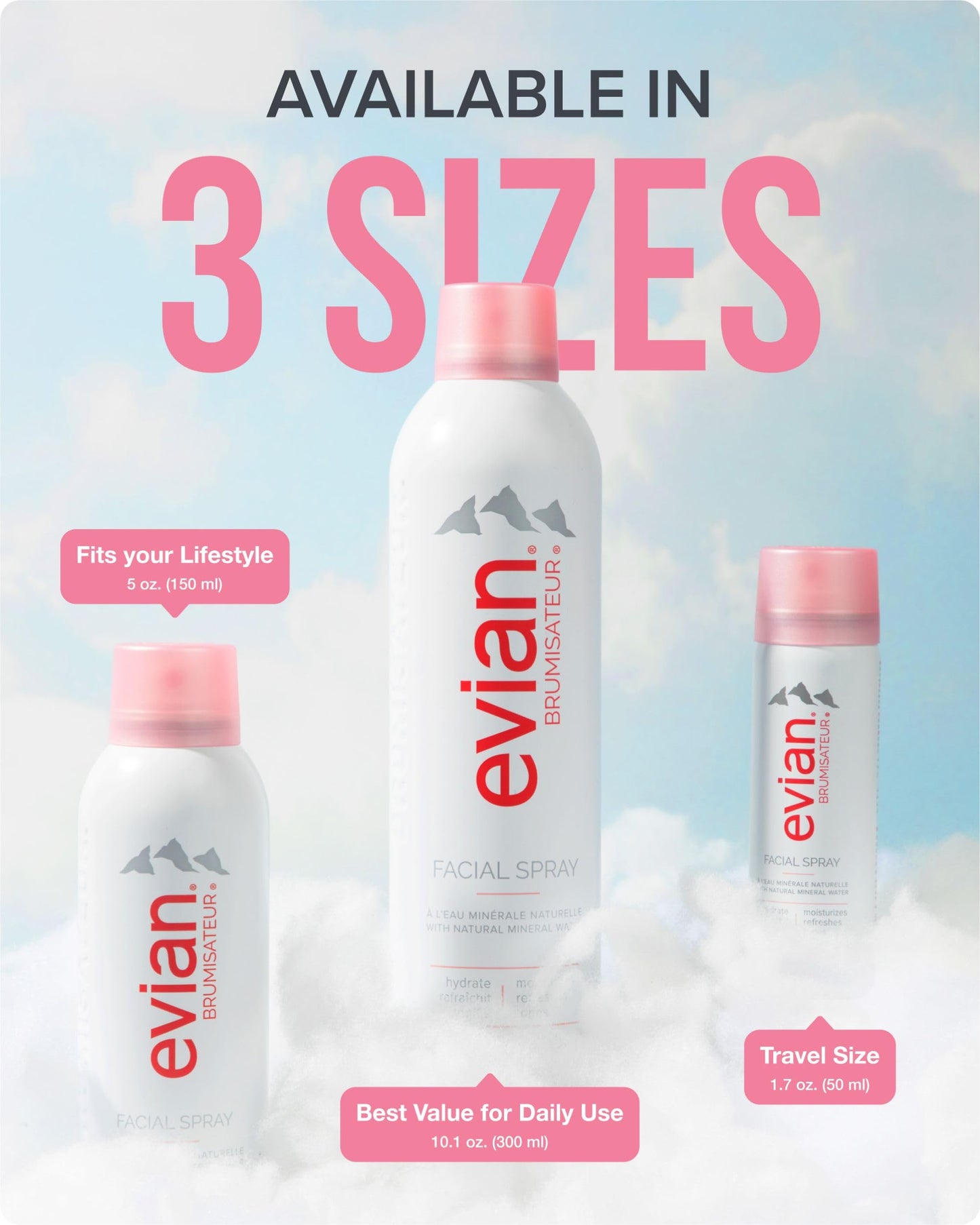 Evian Facial Spray 5 oz - Hydrating Mineral Water Mist for Face & Skin - Refreshes Makeup, Sets, & Tones - Skincare Mist for Daily Hydration and On-the-Go Moisturizing Relief