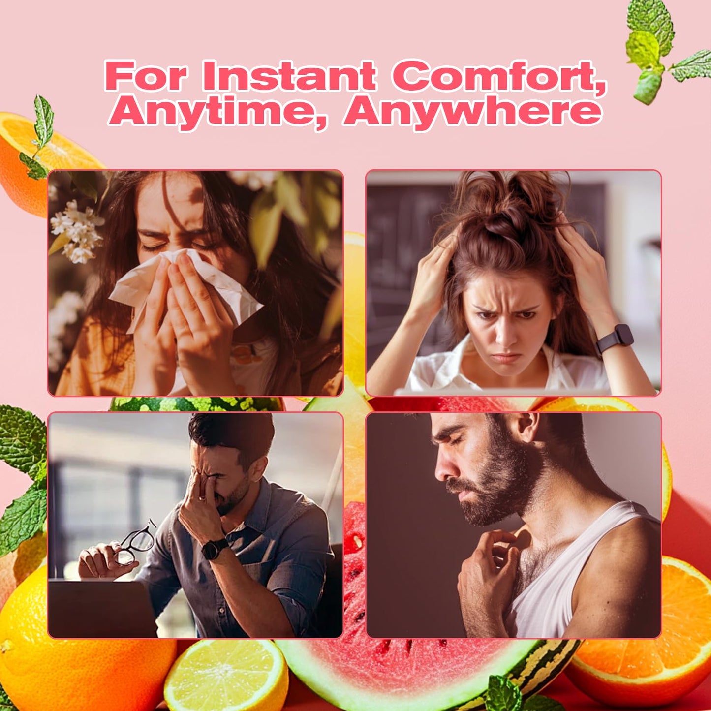 NEWELLME Dual-Use Aromatherapy Nasal Stick - 3 Refreshing Scents (Mint, Watermelon, Tropical) for Sinus Relief, Energy Boost & On-The-Go Comfort, Pack of 3