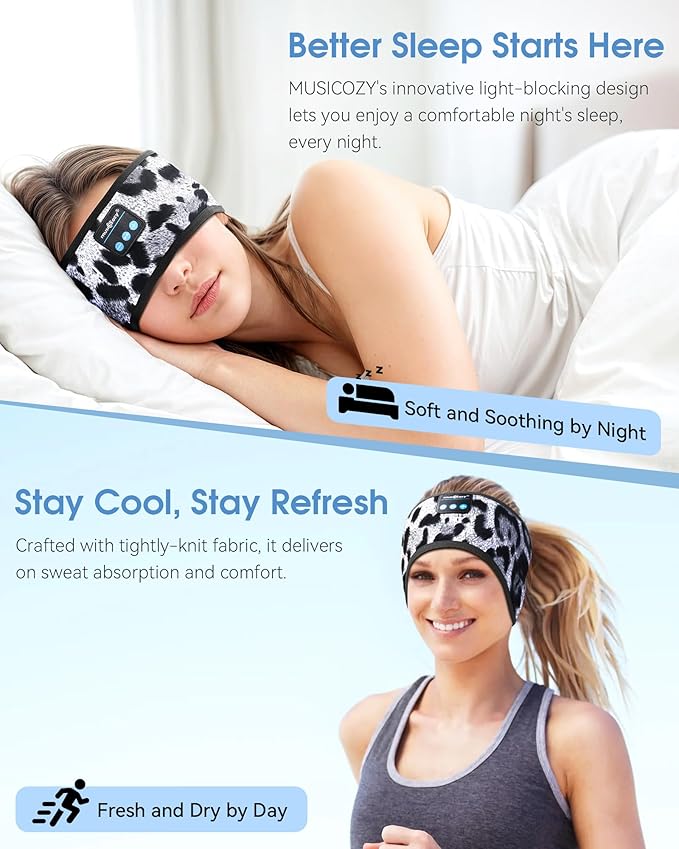 MUSICOZY Sleep Headphones Bluetooth 5.4 Headband, Wireless Music Sleeping Eye Mask Earbuds Earphones for Sports Workout Running Travel Yoga Office Cool Gadgets Unique for Mom Women