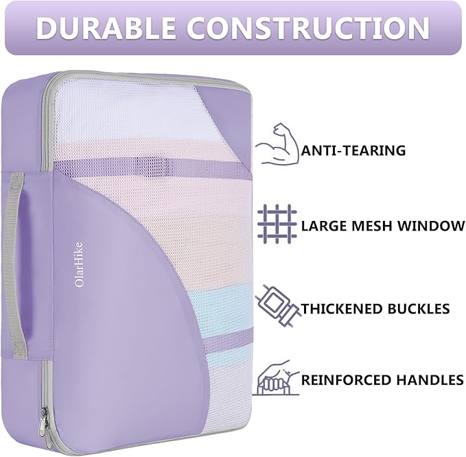 8 Set Packing Cubes for Travel, Gifts for Women Mom,Anti-Tearing Suitcase Organizer for Luggage with Shoe & Hanging Toiletry Bag,OlarHike Vacation Essentials & Accessories for Cruise Ship,Light Purple