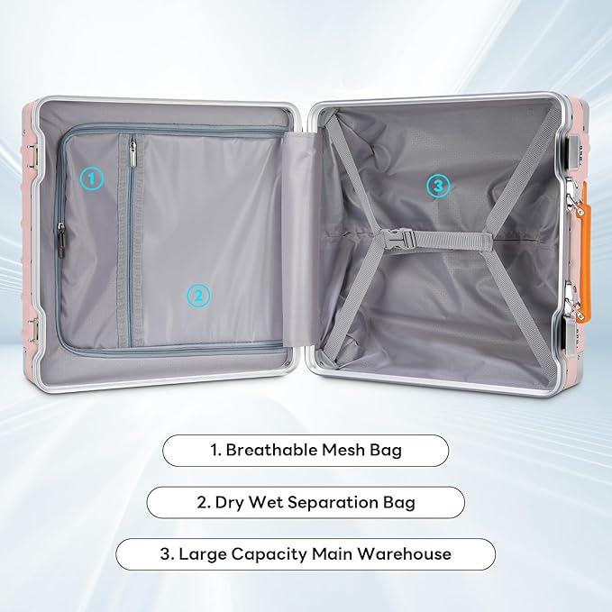 18 Inch Carry On Luggage Suitcase Locks TSA Approved Hardside Lightweight Suitcase with Cup Holder TSA Lock Carry On Luggage with USB Port Phone Holder Suitcases with 360° 8 Double Spinner Wheels