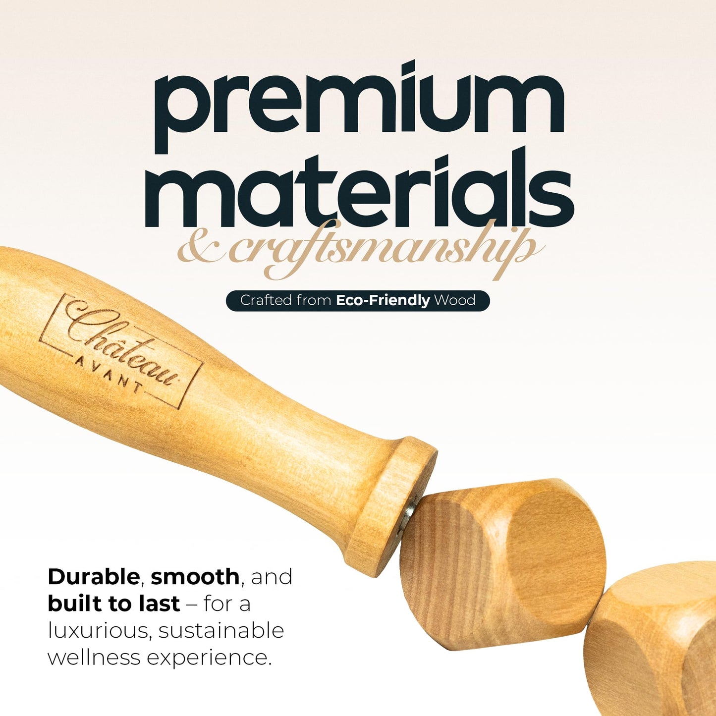 Château Avant Luxury Wooden Massage Tool Set, 5-Piece Lymphatic Drainage & Sculpting Kit – Cupper, Roller, Contouring Board, Scraper & Rope Roller