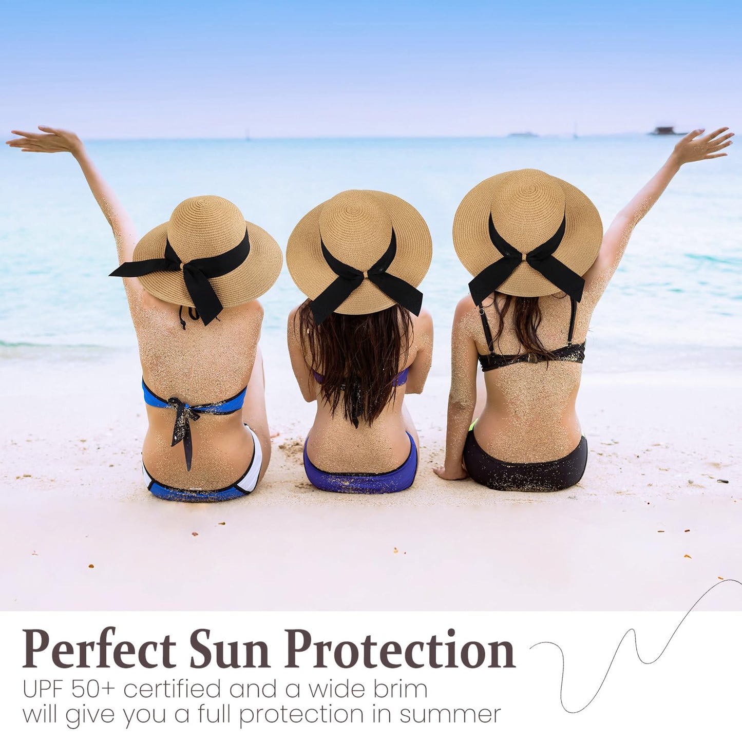 Beach Hats for Women - Wide Brim Sun Straw Hat for Women, UPF 50+ UV Sun Protection Sun Hat Womens, Floppy Sun Hat Foldable Roll up Cap, Khaki