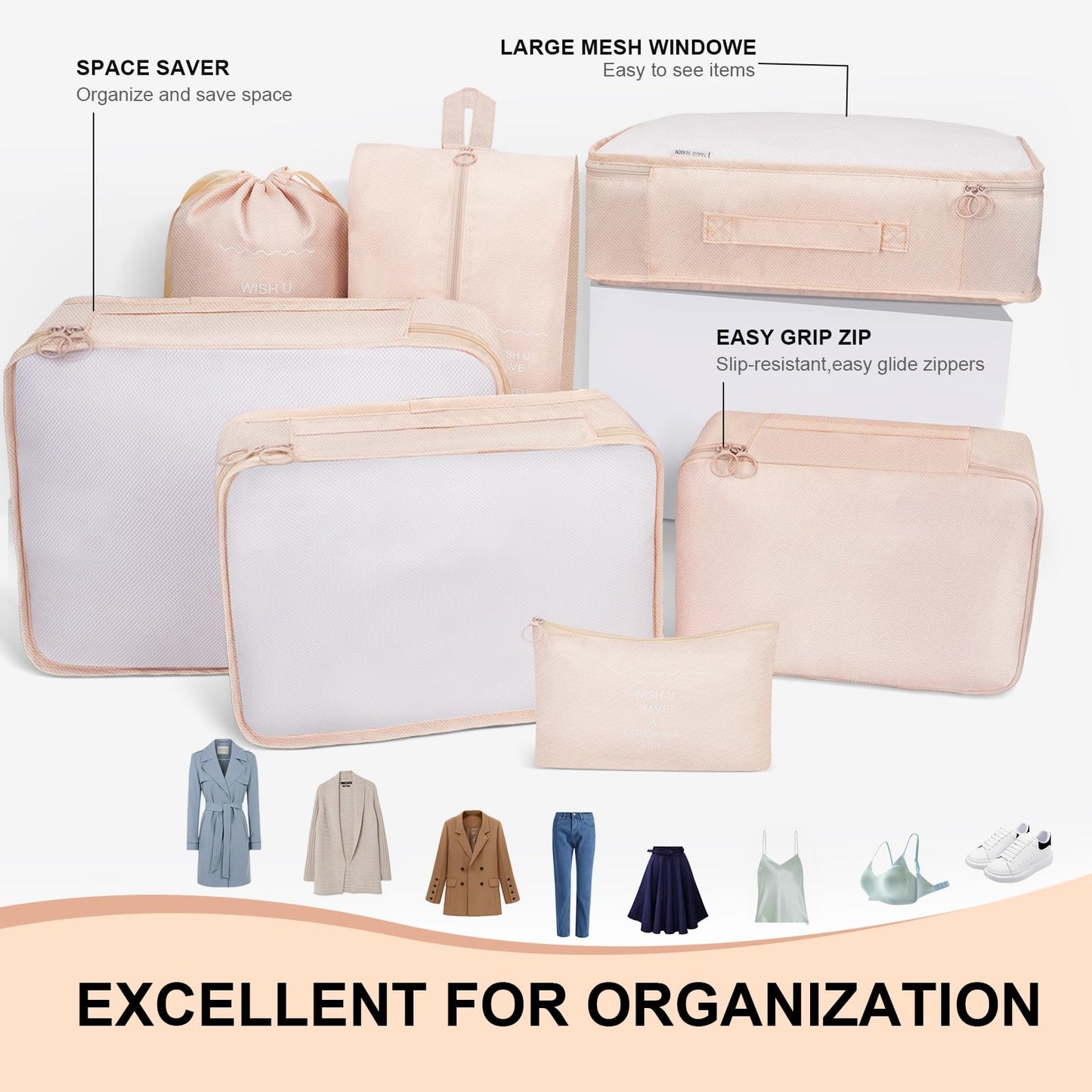 FACONSI Packing Cubes for Travel - 10 Set Suitcases Organizer Bags, Suitable for Luggage Carry on Case, Travel Essentials (cream color)