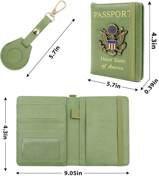 Cnycmy Passport Holder with Airtag slot,Passport-Wallet-Holder for Women,for Family, Rfid Passport Book Card Slot Waterproof, passport holder for travel (moss green1)