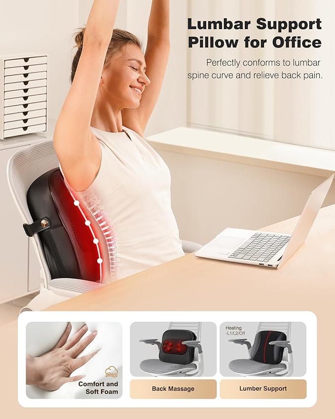 Back Massager with Heat-Shiatsu Neck Massagers Deep Tissue Kneading Massage Pillow for Lower Back Leg Shoulder-Lumbar Support Pillow for Office Chair, Gifts for Mom Dad Women Men