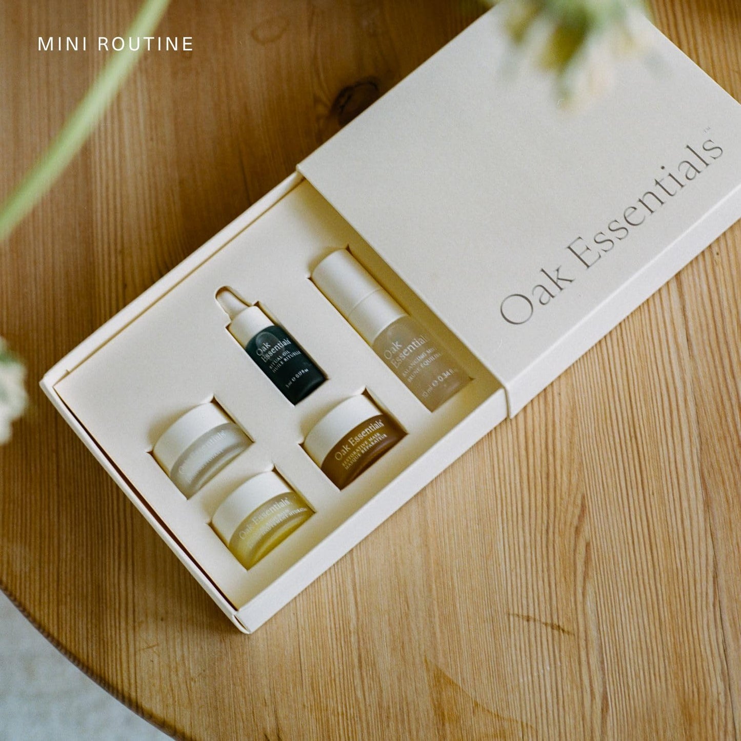 Oak Essentials Mini Routine | Clean Hydrating Travel-Size Set with Cleanser, Mask, Balm, Oil & Toner