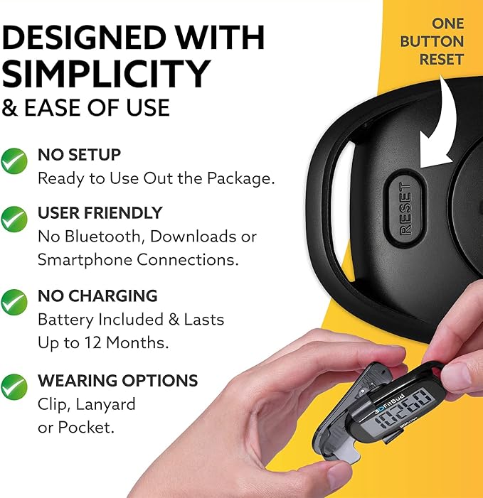 3DFitBud Simple Step Counter Walking 3D Pedometer by 3DActive with Clip, Lanyard Accurate Fitness Tracker for Men, Women & Elderly Daily Exercise - A420S