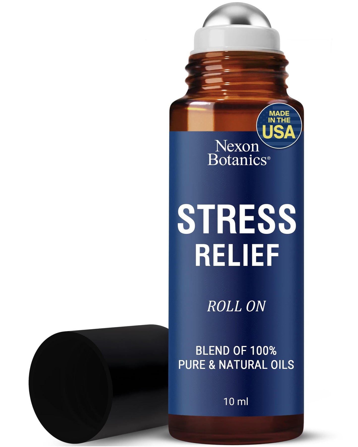 Stress Relief Essential Oil Roll-On Blend 10 ml - Natural Stress Relief with Lavender, Geranium & Frankincense Oils Roller - Pure & Calming Aromatherapy - Nexon Botanics