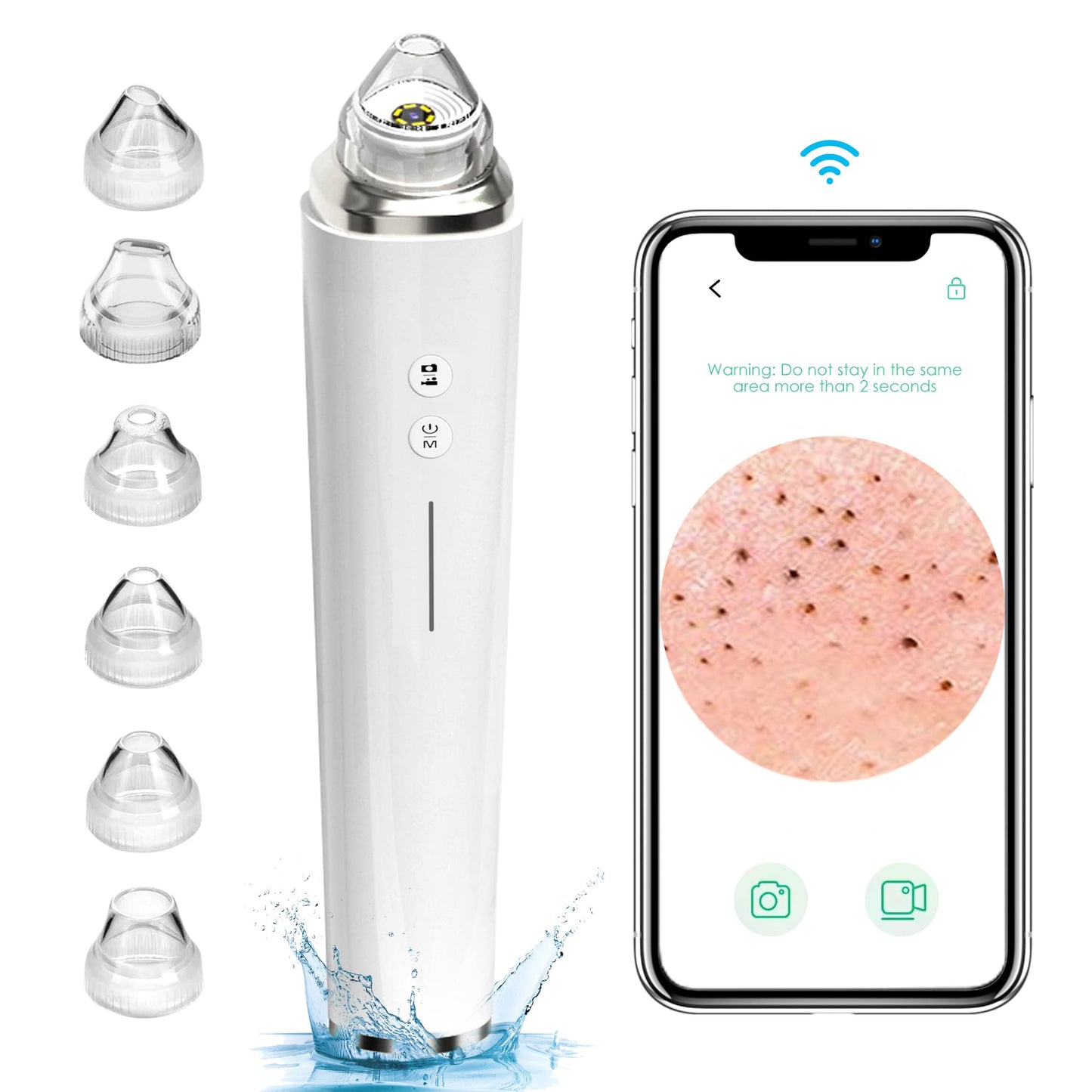 Blackhead Remover Pore Vacuum, 【[FDA Certification] 】 WiFi Visible Facial Pore Cleanser with HD Camera Pimple Acne Comedone Extractor Kit with 6 Suction Heads Electric Blackhead Suction Tool