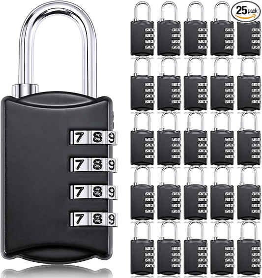 25 Pcs 4 Digit Combination Locks Combination Padlock Luggage Number Locks Outdoor Waterproof Resettable Padlock for Door Traveling School Gym Locker Suitcases Employee Hasp Storage