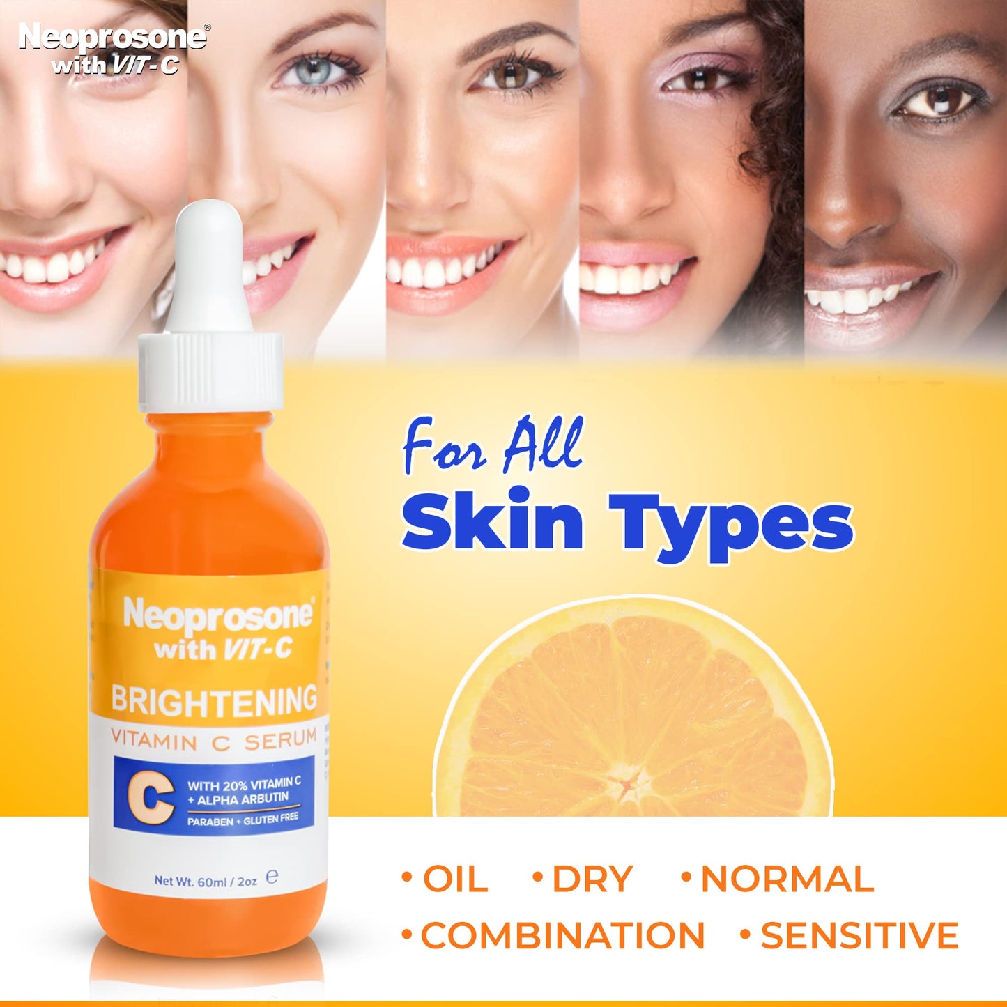 Neoprosone Brightening Serum - 2 Fl oz / 60ml - Formulated to Fade Dark Spots and to Prevent Skin Discolouration, with Alpha Arbutin Complex and Vitamin C