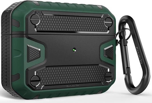 Koaichi Compatible with AirPods Pro(2nd Generation/1st Generation), Full-Body Rugged Hard Shell Protective Case Cover with Keychain Designed for AirPods Pro (2022/2019), Black/Green