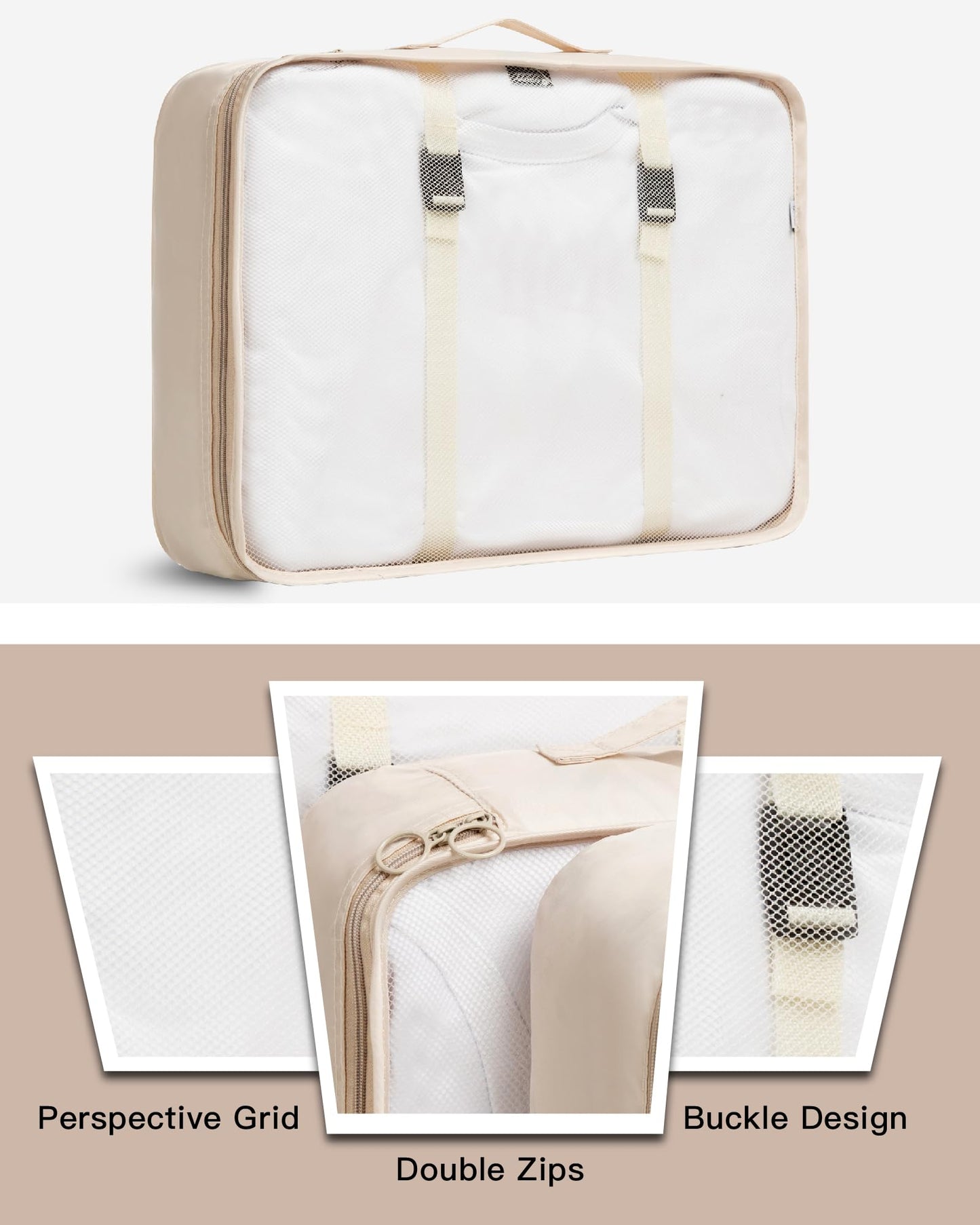 TRAILKICKER 9 Set Packing Cubes for Carry on Suitcase Travel Organizer Bags for Luggage Suitcase Organizer Bags Packing Cube Set for Packing Women Men (Beige)