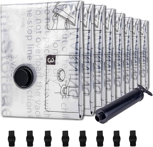 8 Large Vacuum Storage Seal Bags, Space Saver Bags with Travel Hand Pump, Compression Airtight Sealer Bags for Clothes, Bedding, Pillows, Comforters, Blankets
