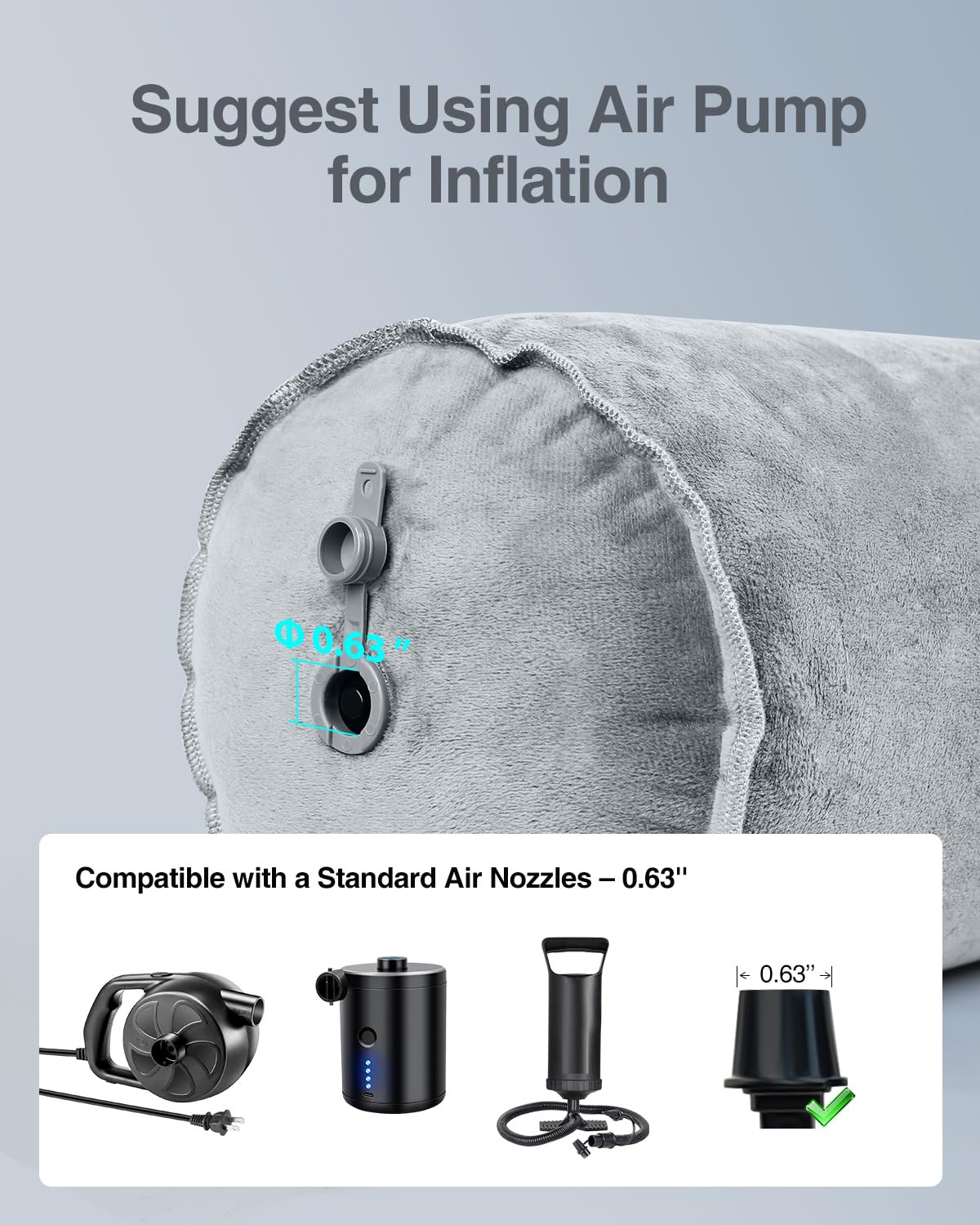 Luxtude Inflatable Body Pillow for Adults Kids, Travel Body Pillows for Side Sleeper, 47Inch Long Round Bolster Pillow for Camping, Round Cylinder Pillows for Hugging Sleeping, Back, Leg etc.