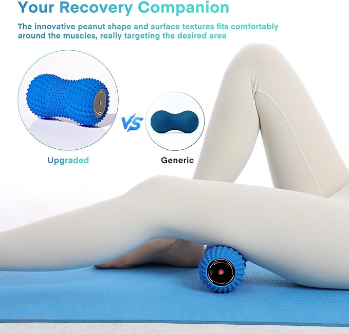 2 in 1 Vibrating Peanut Massage Ball with 6 Massaging Modes, Rechargeable Vibrating Massage Yoga Roller Ball for Muscle Recovery, Blue