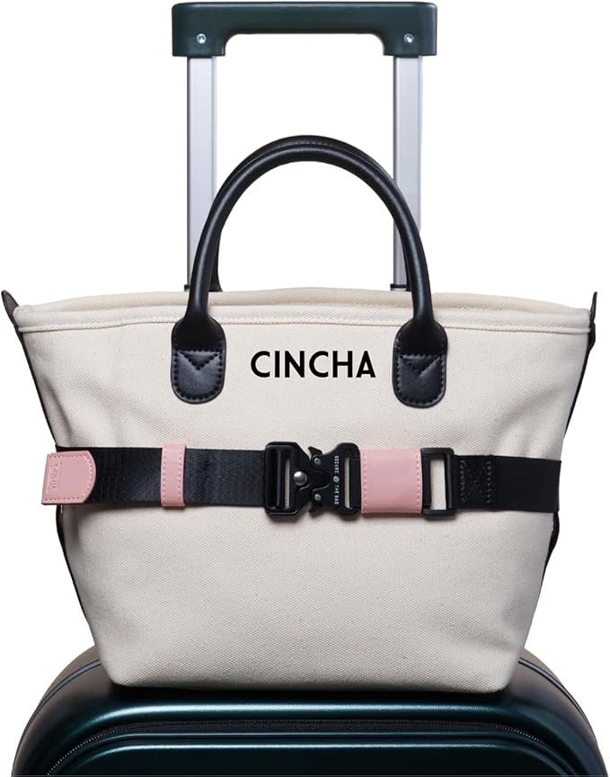 Cincha Mini Travel Belt for Luggage - Stylish & Adjustable Add a Bag Luggage Strap for Carry On Bag - Airport Travel Accessories for Women & Men - As Seen on Shark Tank (Black and Pink)
