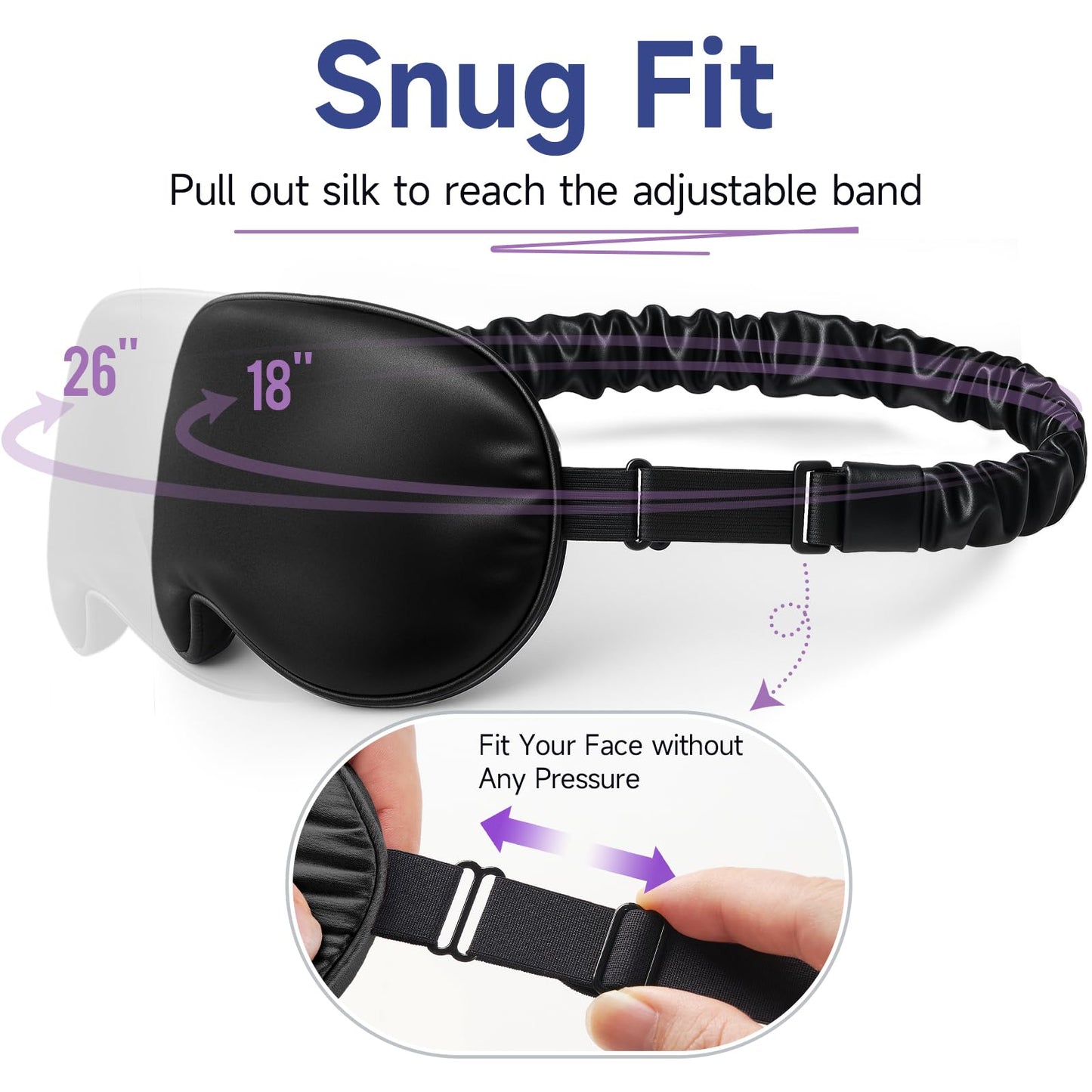 Umisleep 100% Pure Mulberry Silk Sleep Mask, 22 Momme 6A Soft & Smooth Fibers, Breathable Eye Mask for Women & Men, Better Light Blocking Sleeping Mask with Travel Pouch, Adjustable Blindfold, Black