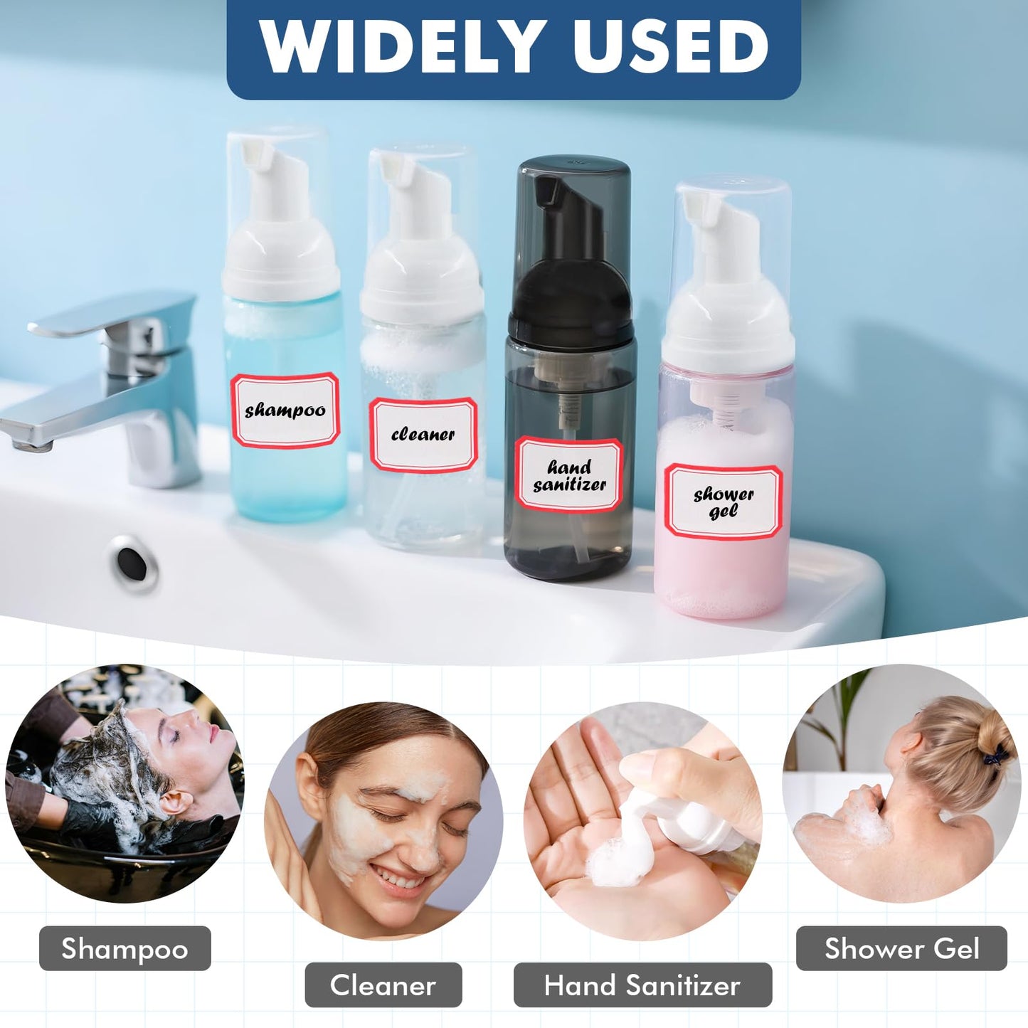 AMORIX 100 Pcs 2 oz Plastic Foam Pump Bottle Refillable 60ml Travel Mousse Foaming Soap Dispenser Mini Eyelash Cleaning Foam Bottle Dispenser for Face Wash Lash Shampoo Skin Care