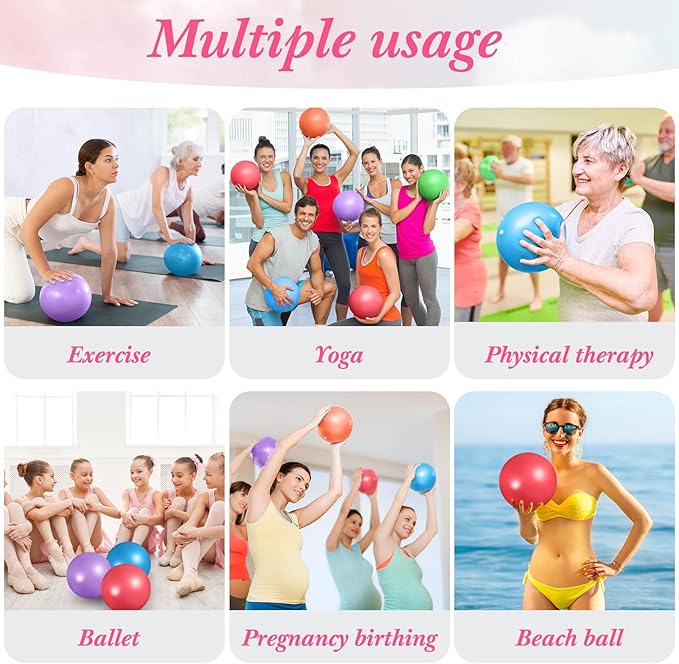 Aoriher 10 Pieces 9 Inch Exercise Pilates Ball Yoga Therapy Core Ball for Yoga Stability Barre Training Stretching Physical Posture Training Gym