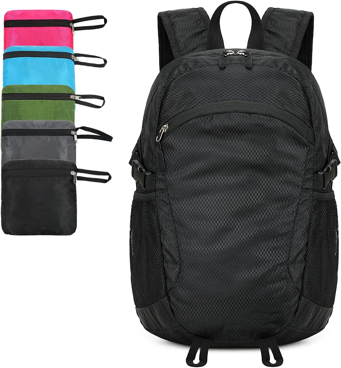 SFIUYDS Small Hiking Daypack,15L Water-Resistant Hiking Backpack Packable Lightweight Travel Day Pack for Women Men (Black, Small)