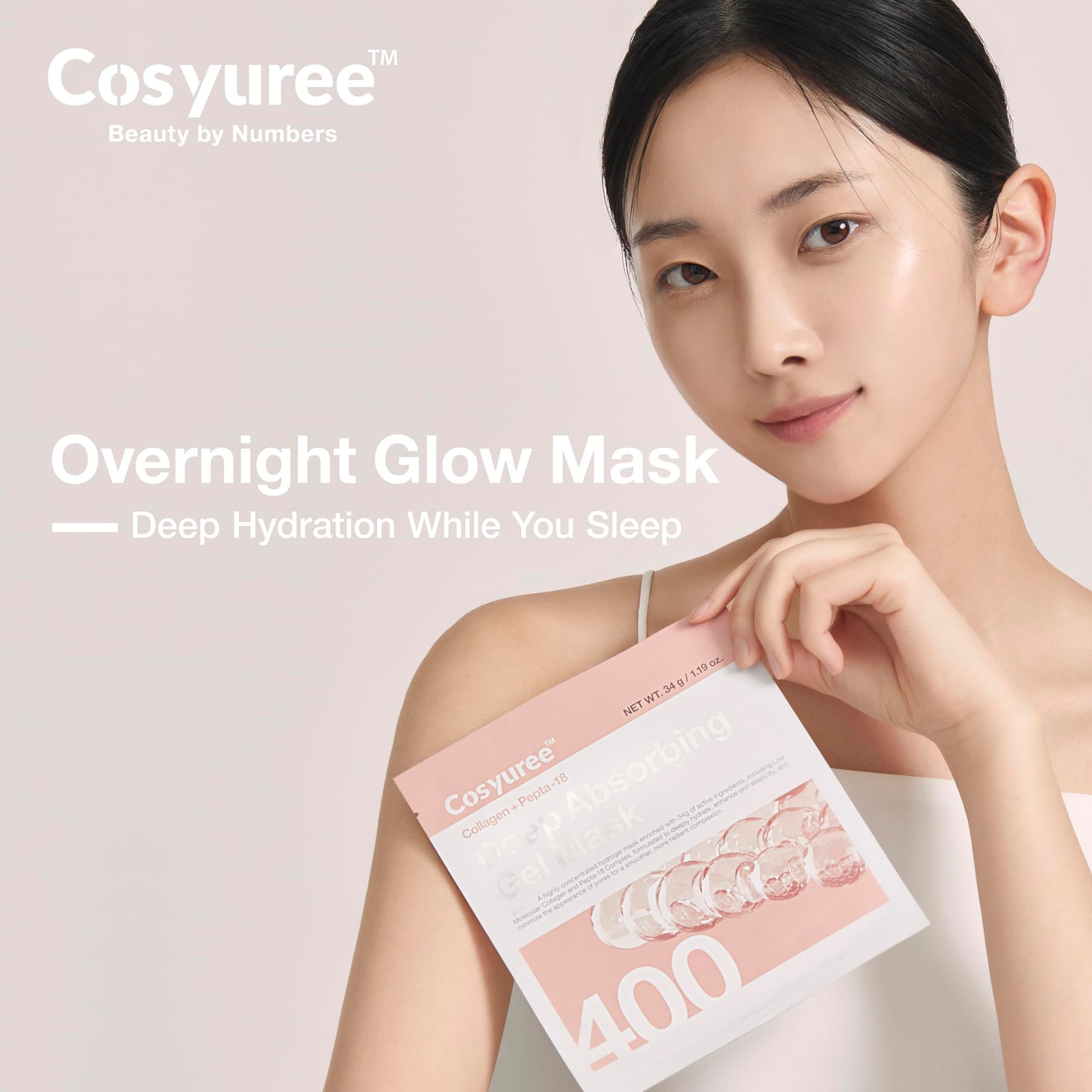 COSYUREE Collagen Deep Absorbing Hydrogel Mask (50g x 5ea) Korean Collagen Face Mask for Deep Hydration, Skin Firming, & Rejuvenation, Overnight Hydrating Gel with Pepta-18