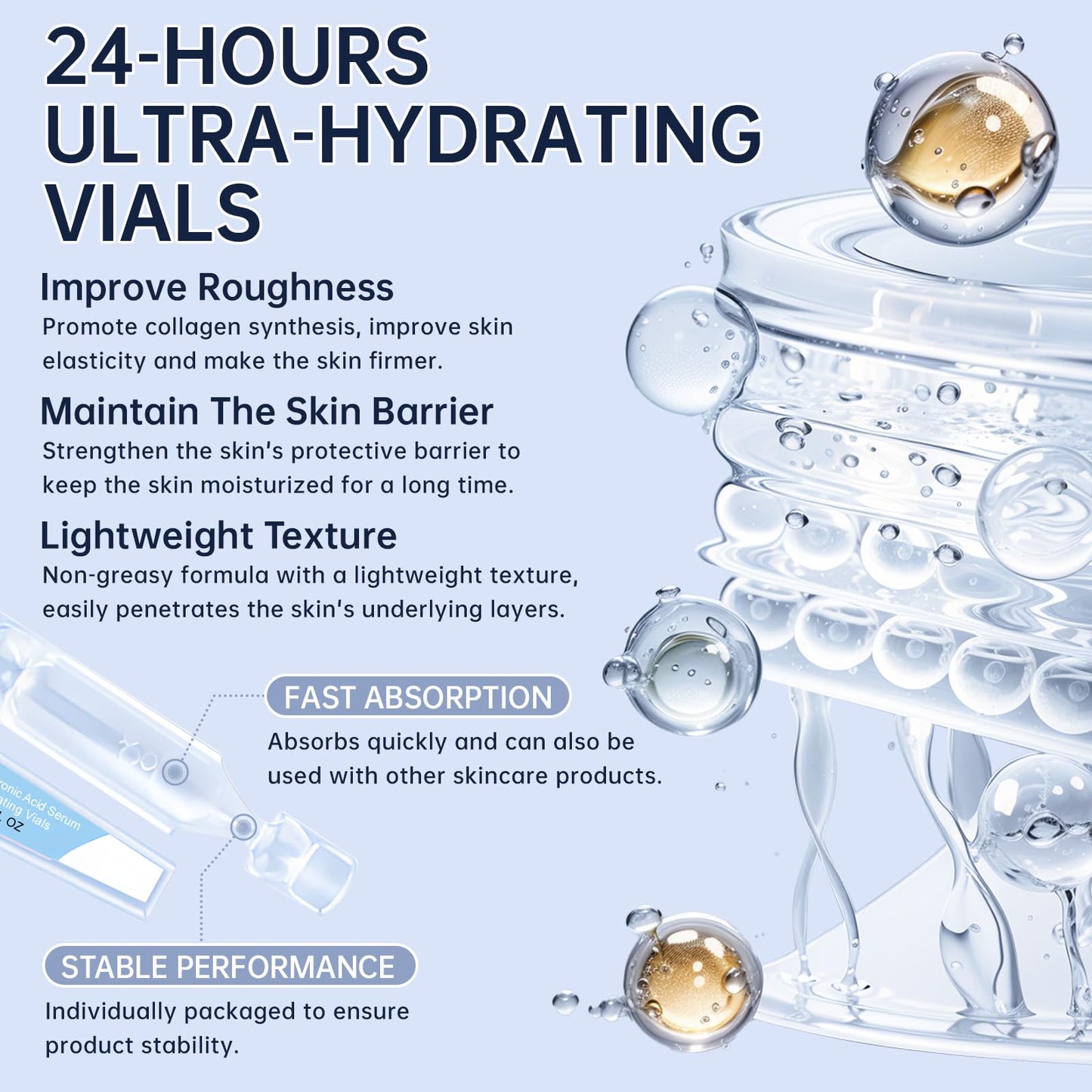 3% Hyaluronic Acid Serum Ultra-Hydrating Vials, 60pcs Hyaluronic Acid Tubes, Wake Nature Perfection, Hyaluronic Serum for Face, Ultra Hydrating Essence with Collagen & Hyaluronic