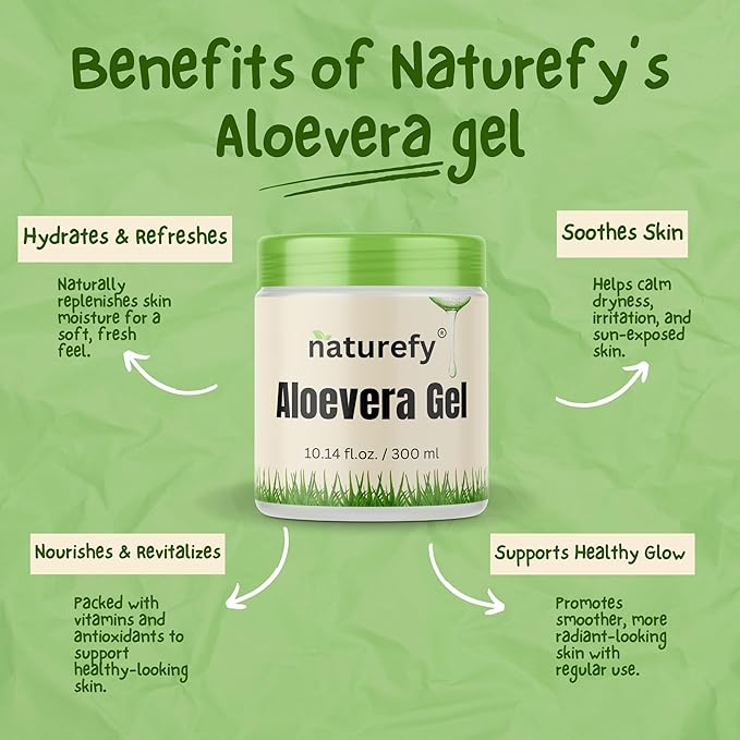 Aloe Vera Gel | 100% Pure & Organic | Farm Fresh Aloe Vera Pulp Extract with Jojoba Oil, Glycerine & Vitamin E | Hydrating, Soothing & Skin Repair Gel for Face, Hair & Body | 10.14 fl.oz.