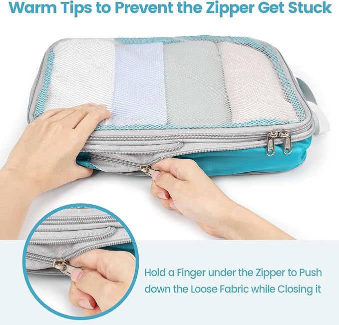 Cambond Compression Packing Cubes for Travel - 7 Set Multi-color See Through Mesh Compression Cubes for Travel Essentials with Large Laundry Bag, Luggage Packing Organizers Bags for Suitcases