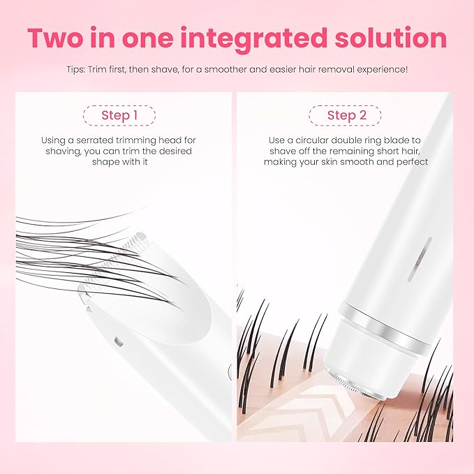 Bikini Trimmer for Women-2 in 1 Dual Head Electric Razors,IPX7 Waterproof Bikini Electric Shaver,Dry & Wet Use Painless Bikini Shaver,Pubic Hair Trimmer for Private Area & Body Hair,White