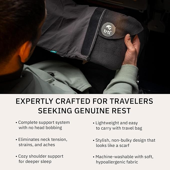 trtl Pillow - Scientifically Proven, Super Soft Neck Support Travel Pillow - Lightweight and Machine Washable - Ergonomic Design for Traveling on Airplanes, Cars, and Trains - Grey